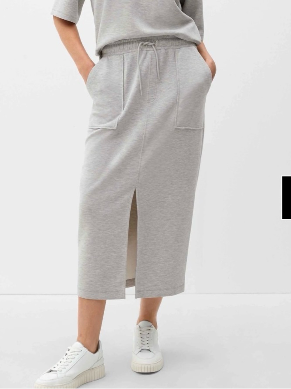 s.Oliver Heathered Heather Gray Sweat Skirt Scuba Midi Casual Drawstring Waist